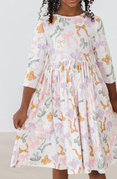 Boho Bows 3/4 Sleeve Pocket Twirl Dress - Aaria Tees