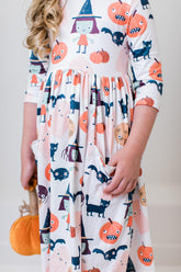 Boo Crew 3/4 Sleeve Pocket Twirl Dress - Aaria Tees