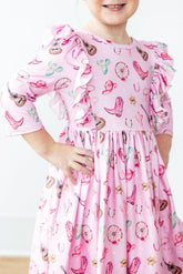 Boot Scootin' 3/4 Sleeve Ruffle Twirl Dress - Aaria Tees