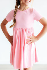 Bubblegum Pink S/S Pocket Twirl Dress - Aaria Tees