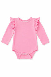 Bubblegum Pink L/S Flutter Bodysuit - Aaria Tees