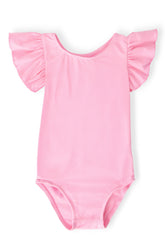 Bubblegum Pink S/S Flutter Sleeve Leotard - Aaria Tees