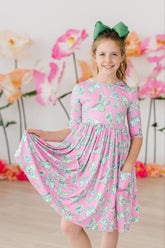 Butterfly Garden 3/4 Sleeve Pocket Twirl Dress - Aaria Tees