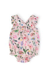 Butterfly Meadows Ruffle Cross Back Romper - Aaria Tees