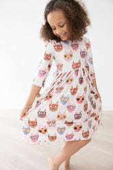 Cattitude 3/4 Sleeve Pocket Twirl Dress - Aaria Tees
