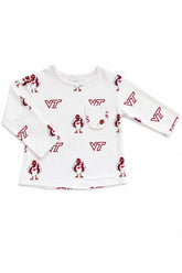 Virginia Tech White Hokie L/S Ruffle Pocket Tee - Aaria Tees