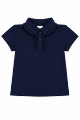 Navy S/S Ruffle Polo - Aaria Tees