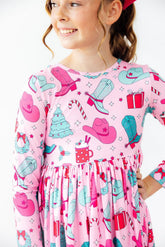 Christmas Cowgirl L/S Pocket Twirl Dress - Aaria Tees