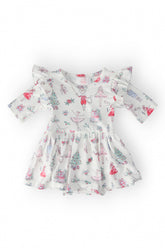 Clara's Christmas 3/4 Sleeve Flutter Twirl Bodysuit - Aaria Tees