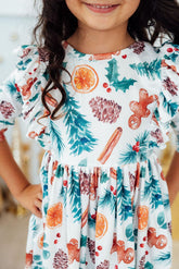 Classic Christmas 3/4 Sleeve Ruffle Twirl Dress - Aaria Tees