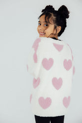 Coconut/Light Pink Heart Cozy Cardigan - Aaria Tees