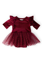 Cranberry Velvet Tutu Bodysuit - Aaria Tees