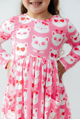 Cutie Cat L/S Pocket Twirl Dress - Aaria Tees