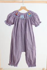 Purple castle hand smocked gingham girl romper - Aaria Tees