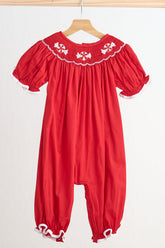 Red candy hand smocked girl romper - Aaria Tees