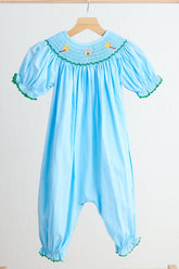 Blue fairy hand smocked gingham girl romper - Aaria Tees