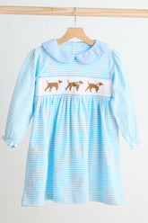 Blue puppy hand smocked stripe dress - Aaria Tees