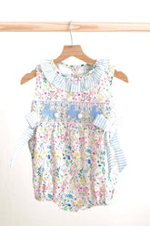 Floral easter bunny hand-smocked girl bubble - Aaria Tees