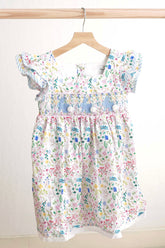 Floral easter bunny hand-smocked dress - Aaria Tees