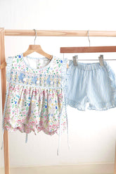 Floral easter bunny hand-smocked girl set - Aaria Tees