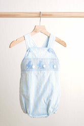 Blue easter bunny hand-smocked boy bubble - Aaria Tees
