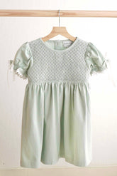 Sage hand-smocked lace girl dress - Aaria Tees