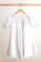 Pink easter cross hand-smocked girl dress - Aaria Tees