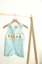 Blue easter bunny egg french knot boy gingham seersucker jonjon - Aaria Tees