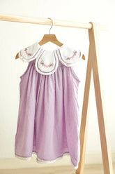 Lavender floral bow embroidery swiss dot girl dress - Aaria Tees