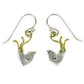 Bird Sterling & Brass Wire Earrings - Aaria Tees