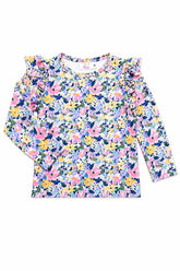 Fall Floral L/S Ruffle Tee - Aaria Tees