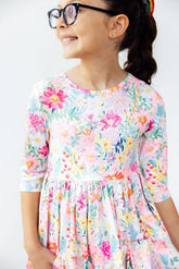 Field of Flowers 3/4 Sleeve Pocket Twirl Dress - Aaria Tees