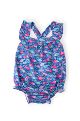 Fish in the Sea Ruffle Cross Back Romper - Aaria Tees