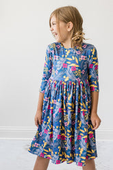 Flora 3/4 Sleeve Pocket Twirl Dress - Aaria Tees