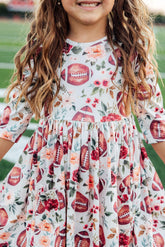 Footballs & Flowers 3/4 Sleeve Pocket Twirl Dress - Aaria Tees