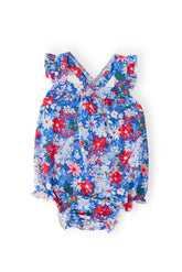 Freedom Flowers Ruffle Cross Back Romper - Aaria Tees