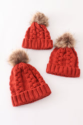 Caramel pompom cable beanie hat - Aaria Tees