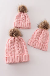 Pink pompom cable beanie hat - Aaria Tees