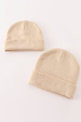 Beige ribbed basic knit beanie hat - Aaria Tees