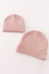 Pink ribbed basic knit beanie hat - Aaria Tees