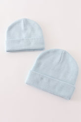 Blue ribbed basic knit beanie hat - Aaria Tees
