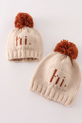 Beige pompom hi cable beanie hat - Aaria Tees