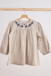 Gray floral embroidery linen girl dress - Aaria Tees