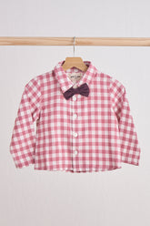 Pink gingham boy flannel button down shirt - Aaria Tees