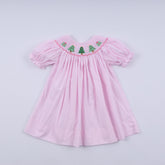 Pink christmas tree hand smocked dress - Aaria Tees