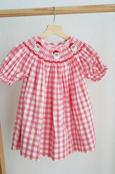 Red christmas santa claus hand smocked plaid dress - Aaria Tees