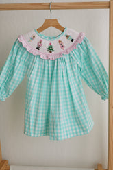 Mint christmas nutcracker hand smocked gingham dress - Aaria Tees