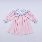 Pink candy cane bow hand smocked ruffle dress - Aaria Tees