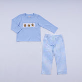 Blue gingerbread hand smocked gingham pants set - Aaria Tees