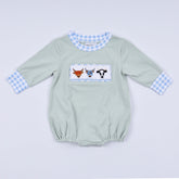 Sage cow hand smocked bubble - Aaria Tees